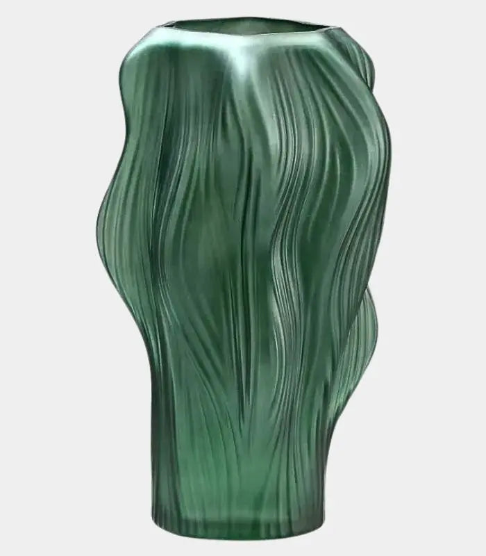1216 Sylvane Sculptural Glass Vase | Frosted Green Ribbed Decorative Vessel 30 cm / 11.8 in