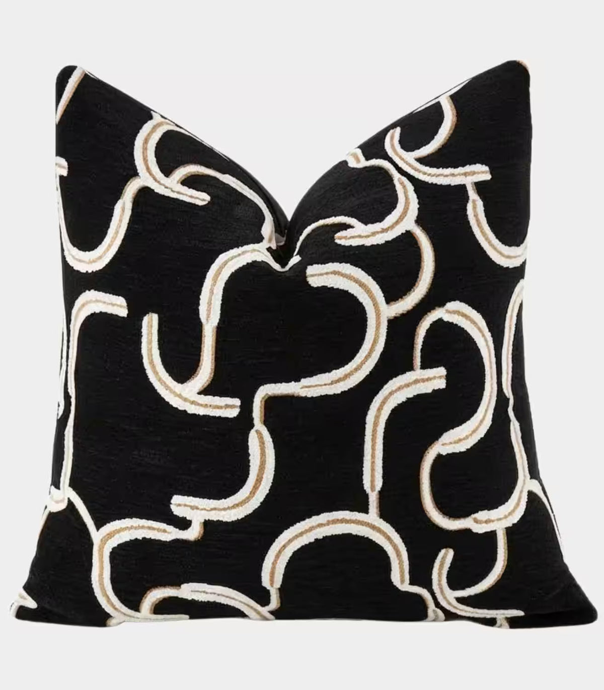 1007 Odessa Black Jacquard Cushion Cover – Ivory & Gold Abstract Swirl, 2 Sizes