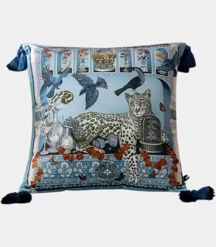 1055 Enchanted Garden Leopard Cushion Cover | Artisan Velvet Decorative Pillow