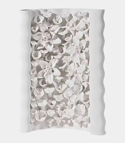 1215 Floral Relief Ceramic Vase – Handcrafted Botanical Sculpture White