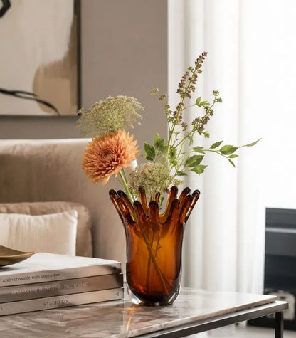 1203 Valentina Handcrafted Glass Vase – Sculptural Crown Form in Amber 22 cm (8.66 in)