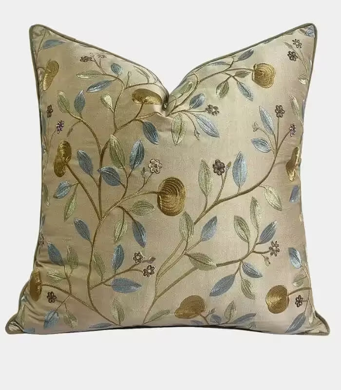 1077 Embroidered Botanical Cushion Cover – Satin Finish 45x45 cm