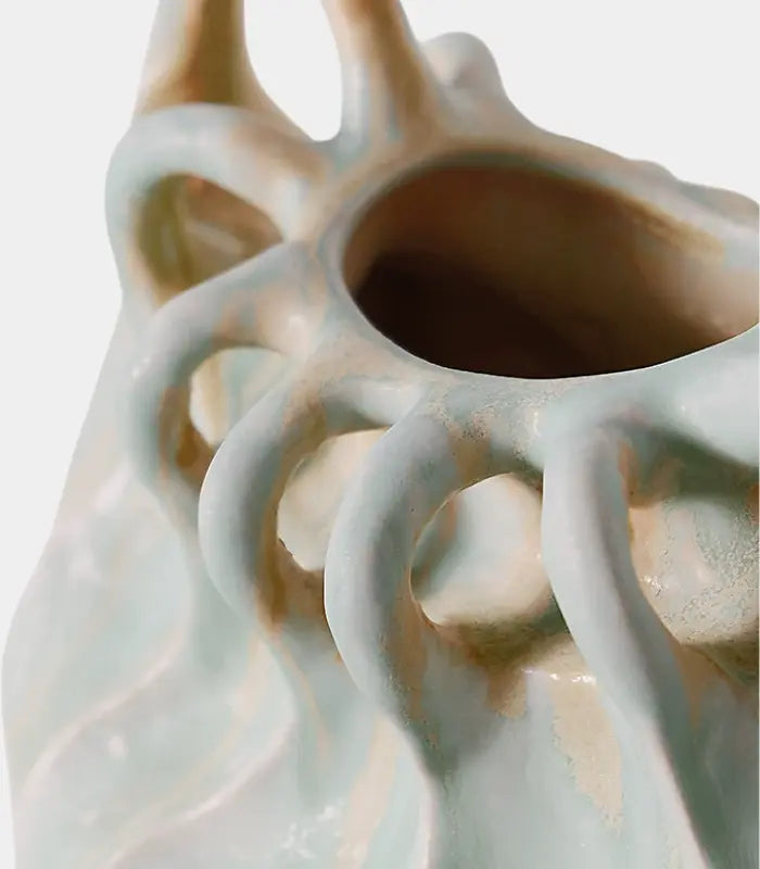 1214 Marielle Hand-Painted Ceramic Vase | Sculptural Multi-Handle Art Vessel 33 cm / 13 in