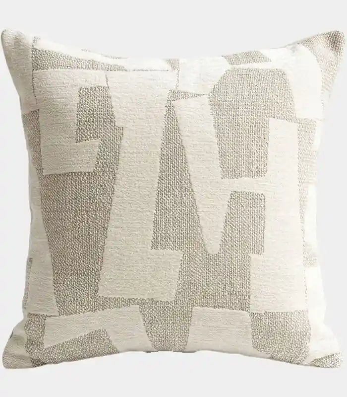 1039 Abstract Geometric Jacquard Cushion Cover — Sand & Ivory Woven Textile