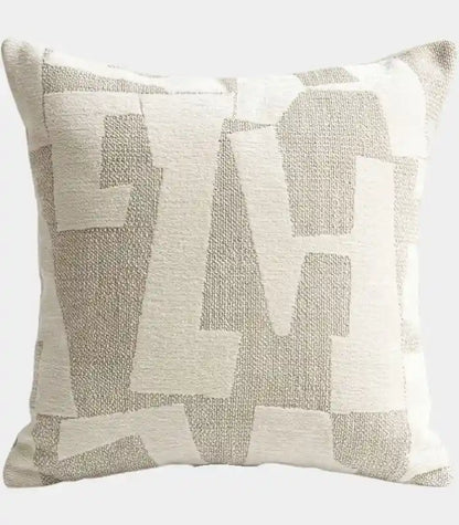 1039 Abstract Geometric Jacquard Cushion Cover — Sand & Ivory Woven Textile