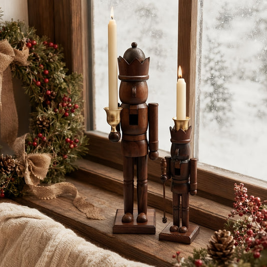 Wood Grain Nutcracker with Candlestick
