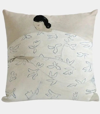 1032 Art-Inspired Cushion Cover – Abstract Figure with Leaf Pattern