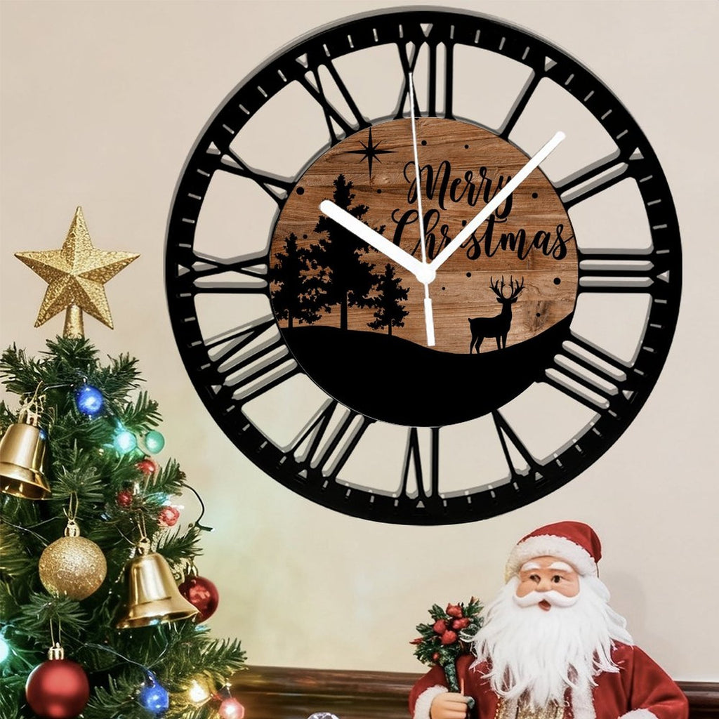 Iron Circular Clock 25CM Roman Numerals (LV Factory) 铁艺+木头 Style 10×10inch(25×25cm)