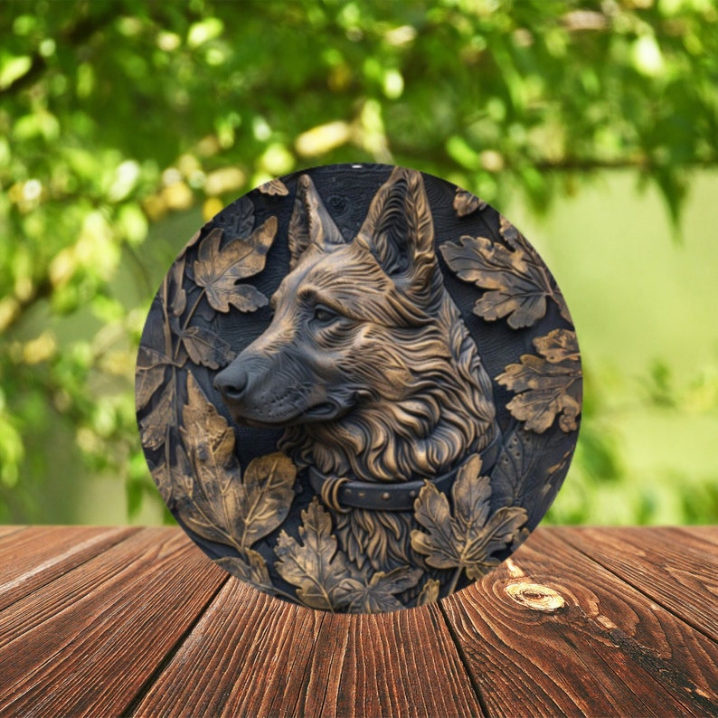 German Shepherd Wreath Sign: Aluminum Dog Breed Decor