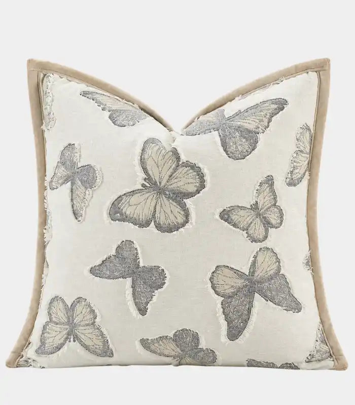 1006 Isadora Woven Jacquard Cushion Cover – Butterfly Motif, Taupe Trim, 3 Sizes