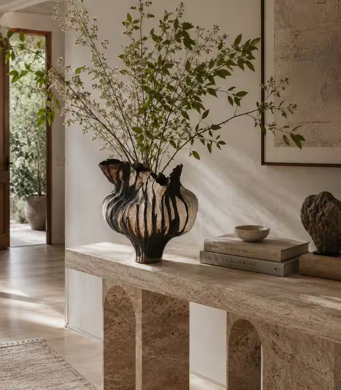 1229 Callista Ceramic Vase – Handcrafted Sculptural Design Black & Sand Large 34cm