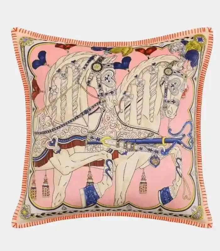 1026 Equestrian Horse Print Cushion Cover 45 cm (18 in) – 2 Colours – Elegant Decorative Throw Pillow