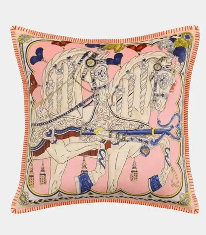 1026 Equestrian Horse Print Cushion Cover 45 cm (18 in) – 2 Colours – Elegant Decorative Throw Pillow