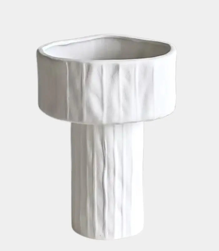 1226 Sylvan Medium Ceramic Vase – White Textured Pedestal Vessel 23 cm / 9.1 in