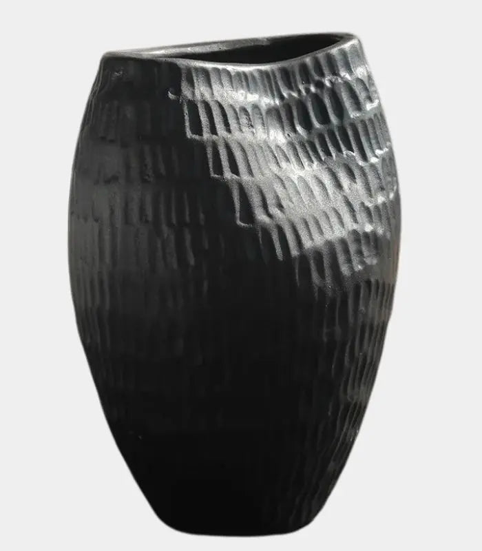 1205 Ripple Ceramic Vase – Textured Sculptural Design Black