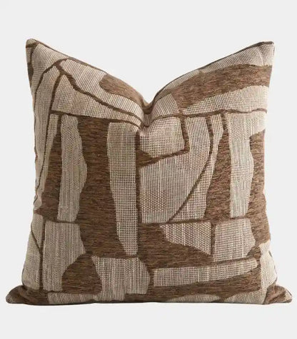 1005 Marchetti Woven Jacquard Cushion Cover – Abstract Cubist Pattern, Brown & Taupe, 2 Sizes