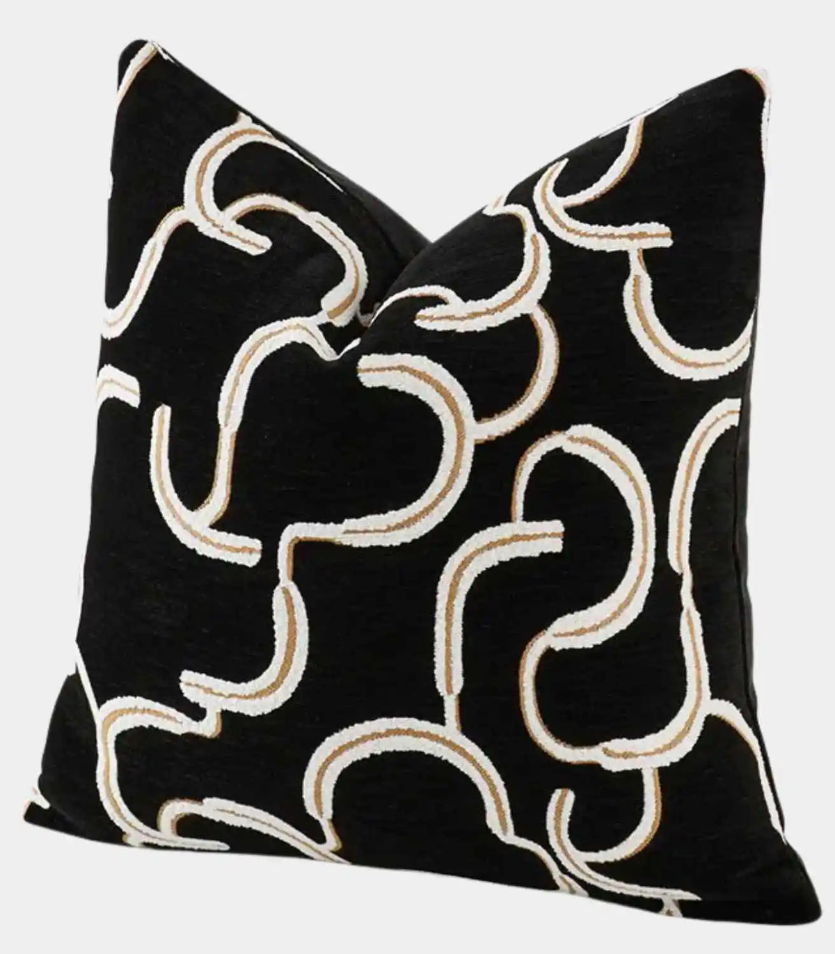 1007 Odessa Black Jacquard Cushion Cover – Ivory & Gold Abstract Swirl, 2 Sizes
