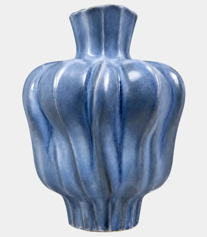 1212 Pauline Ceramic Vase – Sculptural Fluted Design 30 cm Blue