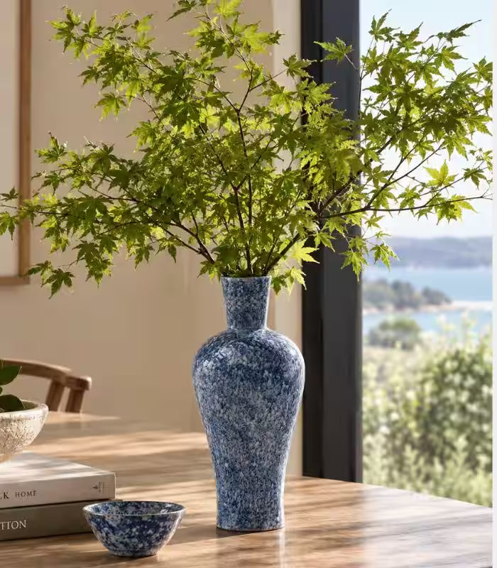 1220 Celestine Hand-Painted Porcelain Vase | Blue Marbled Ceramic Decor 38 cm / 15 in