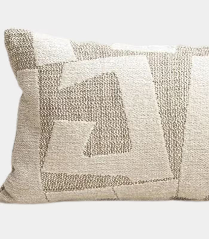 1039 Abstract Geometric Jacquard Cushion Cover — Sand & Ivory Woven Textile