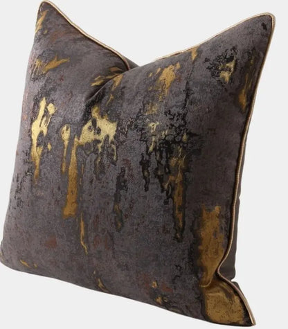 1050 Nocturne Woven Jacquard Cushion Cover – Abstract Gold Brushstroke on Charcoal 45x45 cm