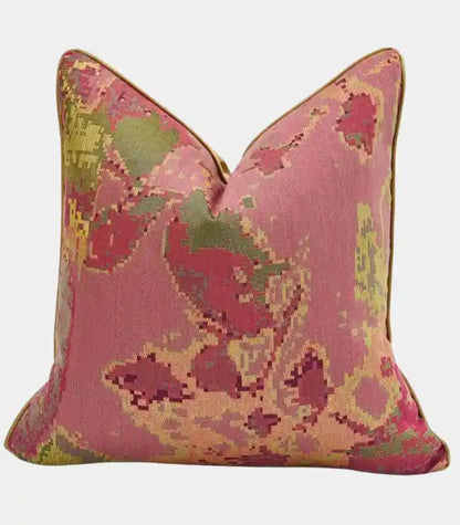 1048 Cartago Jacquard Cushion Cover – Geometric Ikat Pattern in Rose and Olive