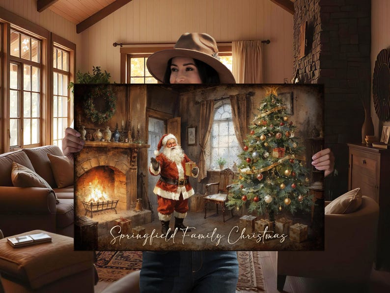 Family Name Christmas Signs - Vintage Santa: Personalized on Metal or Canvas