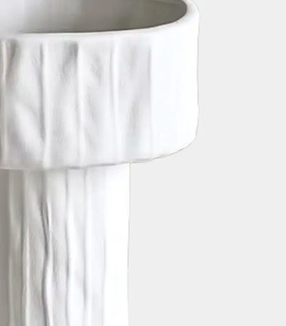1226 Sylvan Medium Ceramic Vase – White Textured Pedestal Vessel 23 cm / 9.1 in
