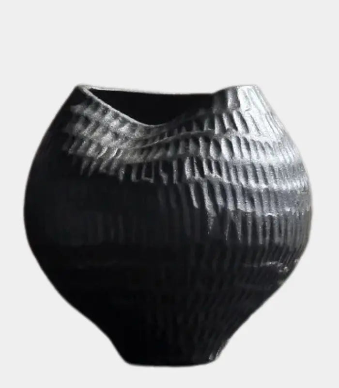 1205 Ripple Ceramic Vase – Textured Sculptural Design Black