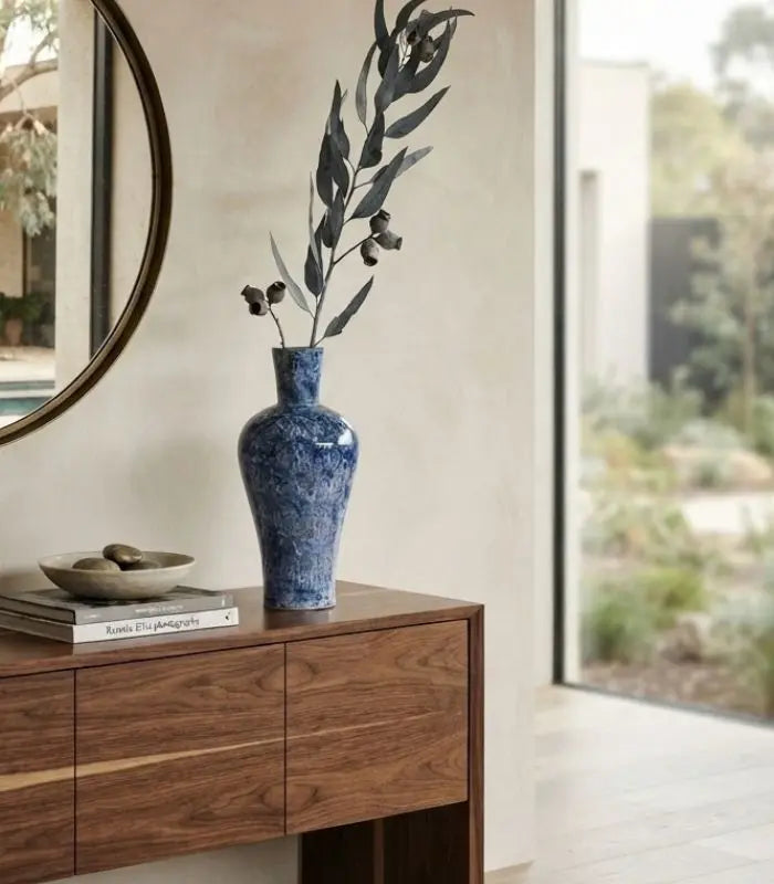 1220 Celestine Hand-Painted Porcelain Vase | Blue Marbled Ceramic Decor 38 cm / 15 in
