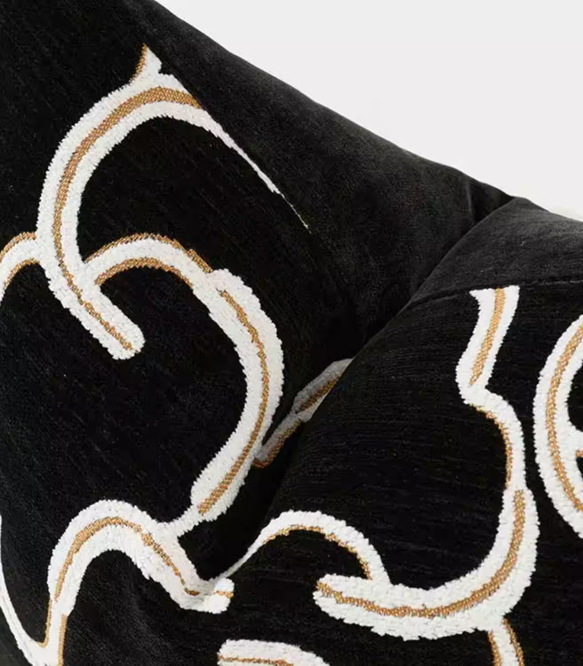 1007 Odessa Black Jacquard Cushion Cover – Ivory & Gold Abstract Swirl, 2 Sizes