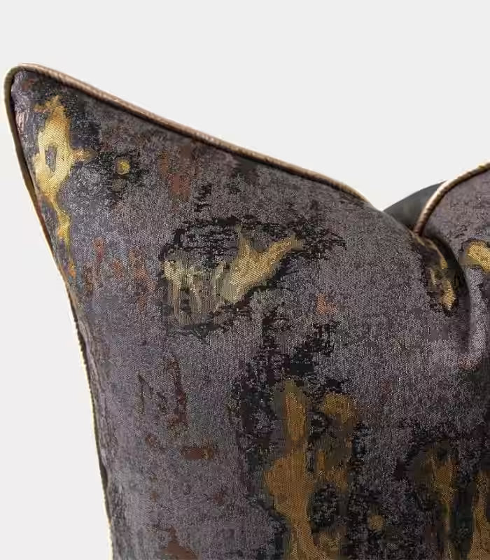 1050 Nocturne Woven Jacquard Cushion Cover – Abstract Gold Brushstroke on Charcoal 45x45 cm