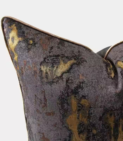 1050 Nocturne Woven Jacquard Cushion Cover – Abstract Gold Brushstroke on Charcoal 45x45 cm