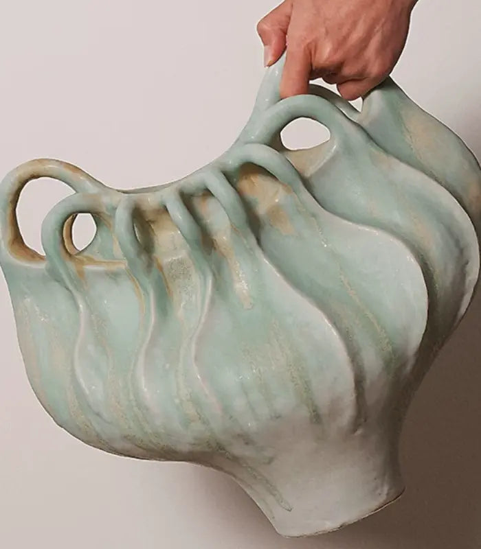 1214 Marielle Hand-Painted Ceramic Vase | Sculptural Multi-Handle Art Vessel 33 cm / 13 in
