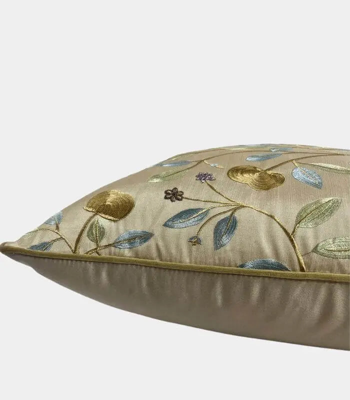 1077 Embroidered Botanical Cushion Cover – Satin Finish 45x45 cm