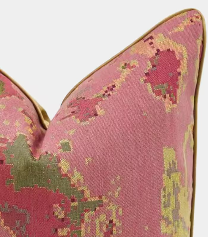 1048 Cartago Jacquard Cushion Cover – Geometric Ikat Pattern in Rose and Olive
