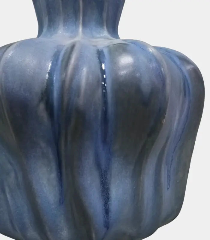 1212 Pauline Ceramic Vase – Sculptural Fluted Design 30 cm Blue