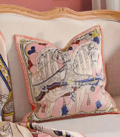 1026 Equestrian Horse Print Cushion Cover 45 cm (18 in) – 2 Colours – Elegant Decorative Throw Pillow