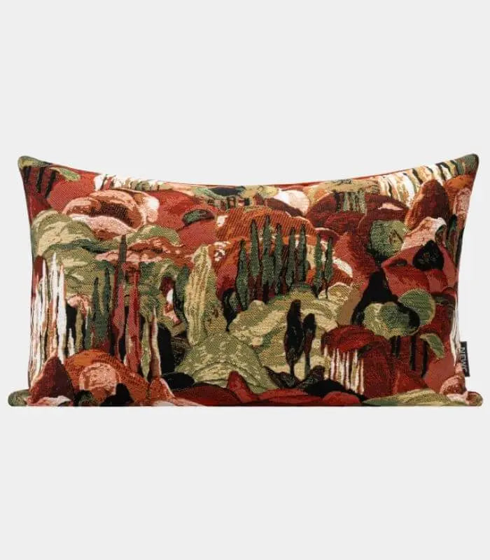1034 Floral Jacquard Cushion Cover – Artistic Botanical Tapestry Design