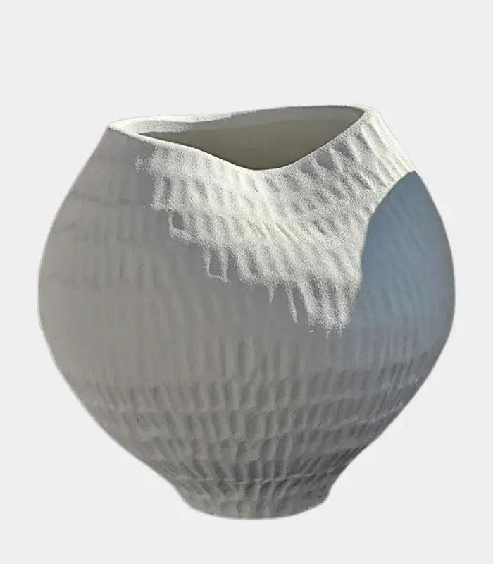 1206 Ripple Ceramic Vase – Textured Sculptural Design White