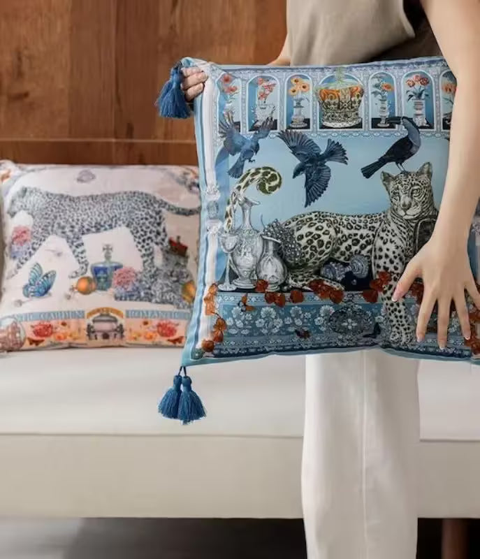 1055 Enchanted Garden Leopard Cushion Cover | Artisan Velvet Decorative Pillow