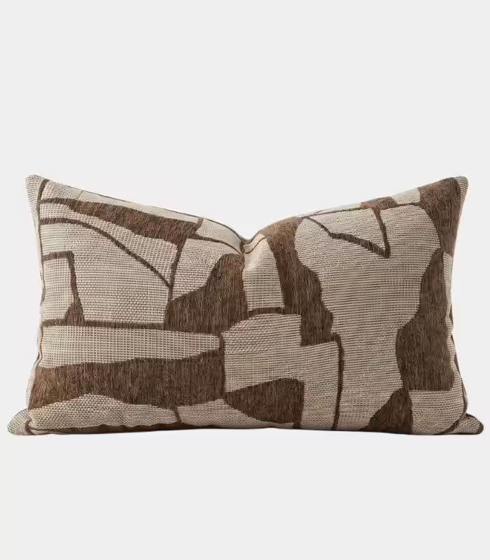 1005 Marchetti Woven Jacquard Cushion Cover – Abstract Cubist Pattern, Brown & Taupe, 2 Sizes