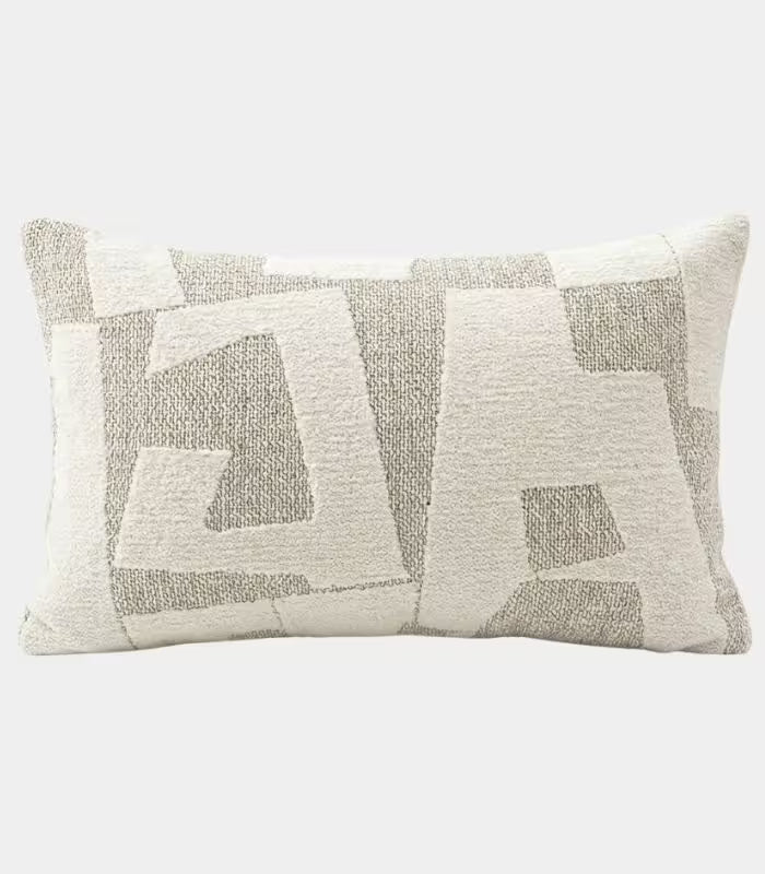 1039 Abstract Geometric Jacquard Cushion Cover — Sand & Ivory Woven Textile