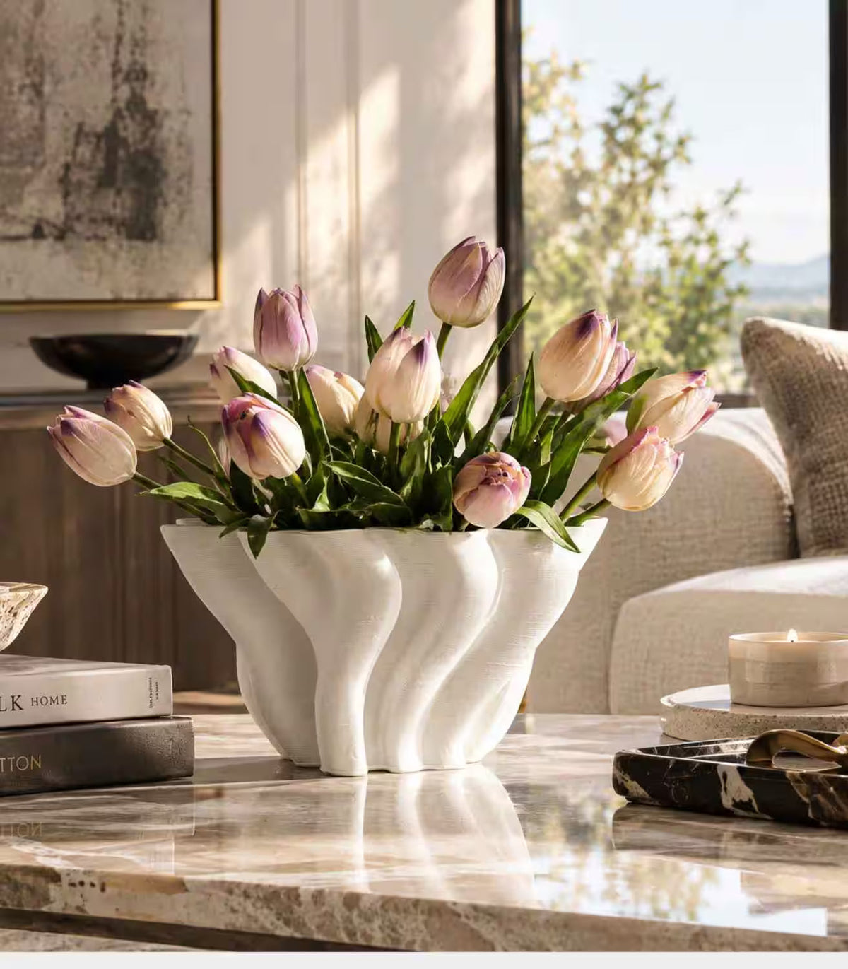 1230 Sylvie Vase – White Fluted Sculptural Bowl-Form Vessel 3D-Printed 24 cm / 9.4 in