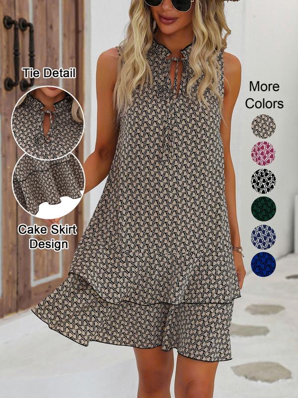 🔥Limited Offer 50% OFF!💃 Women’s Geometric Print Bow Dress – Stylish, Elegant & Effortlessly Chic ✨👗