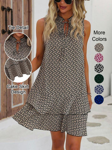 🔥Limited Offer 50% OFF!💃 Women’s Geometric Print Bow Dress – Stylish, Elegant & Effortlessly Chic ✨👗