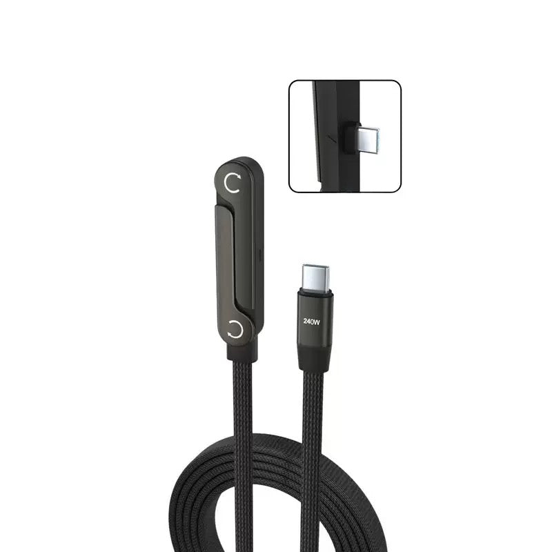 2-in-1 Fast Charging Cable with Hidden Phone Stand, Up to 240W Fast Charging, Foldable Adjustable Stand for Gaming, Office & Travel