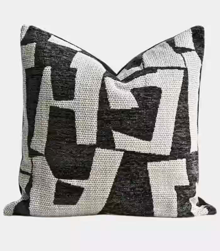 1037 Abstract Geometric Jacquard Cushion Cover — Monochrome Woven Textile