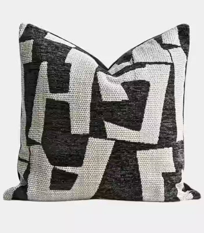 1037 Abstract Geometric Jacquard Cushion Cover — Monochrome Woven Textile