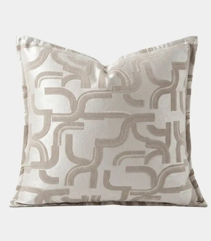 1040 Meander Jacquard Cushion Cover Decorative Pillow Case Taupe & Ivory